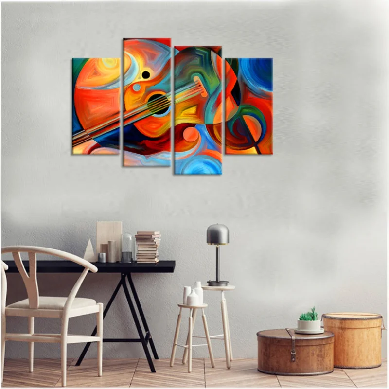 

Nordic Colorful Abstract Guitar Wall Art Canvas Painting Music Note Poster Print Wall Picture for Living Room Decor