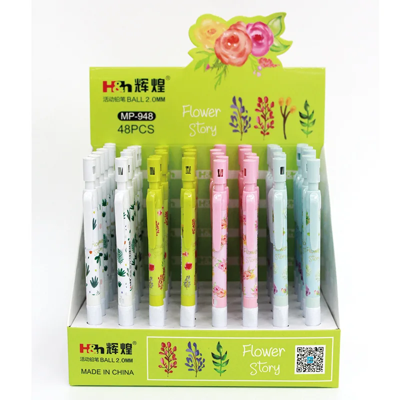 

48 pcs/lot 2.0mm Fresh Flower Green plant Mechanical Pencil Creative Automatic Pen stationery gift School writing Supplies