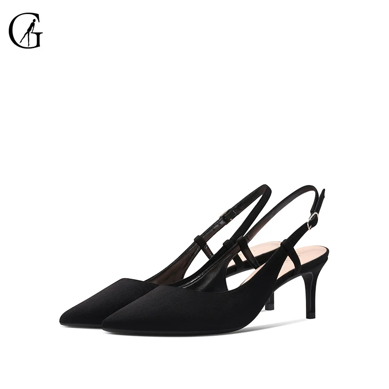 

GOXEOU Women's Pump Flock Slingback Pointed Toe High Heels Party Sexy Fashion Ladies Sandals Size 32-46