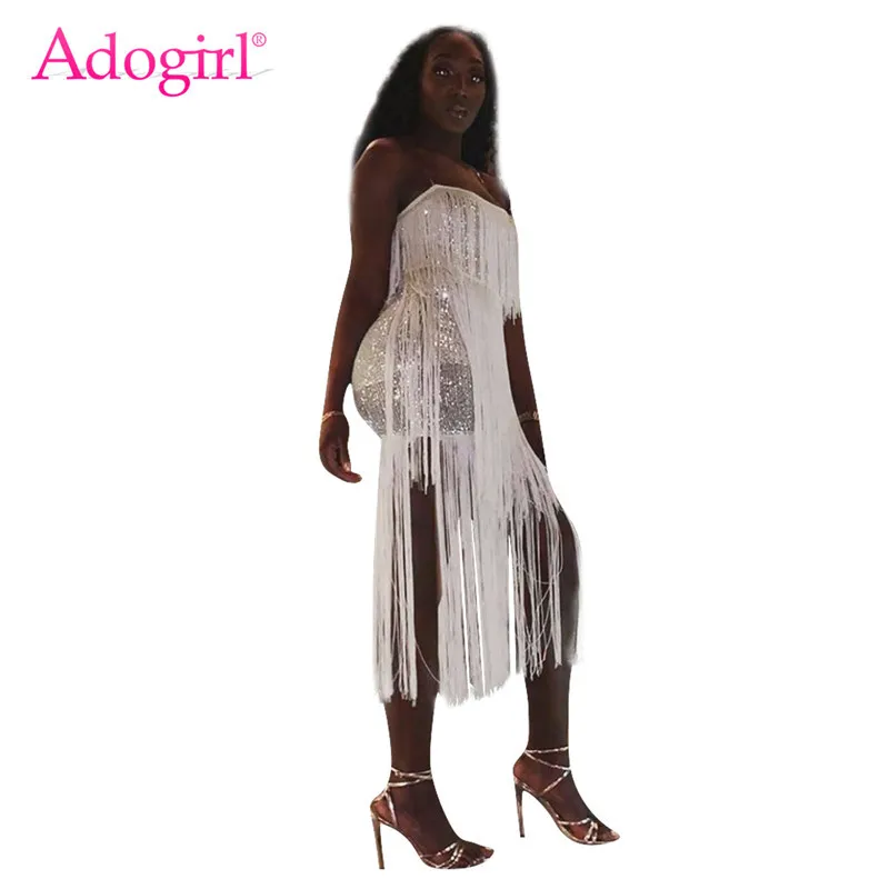 Платье на бретелях спагетти с длинными кисточками и блестками|Женские платья| |