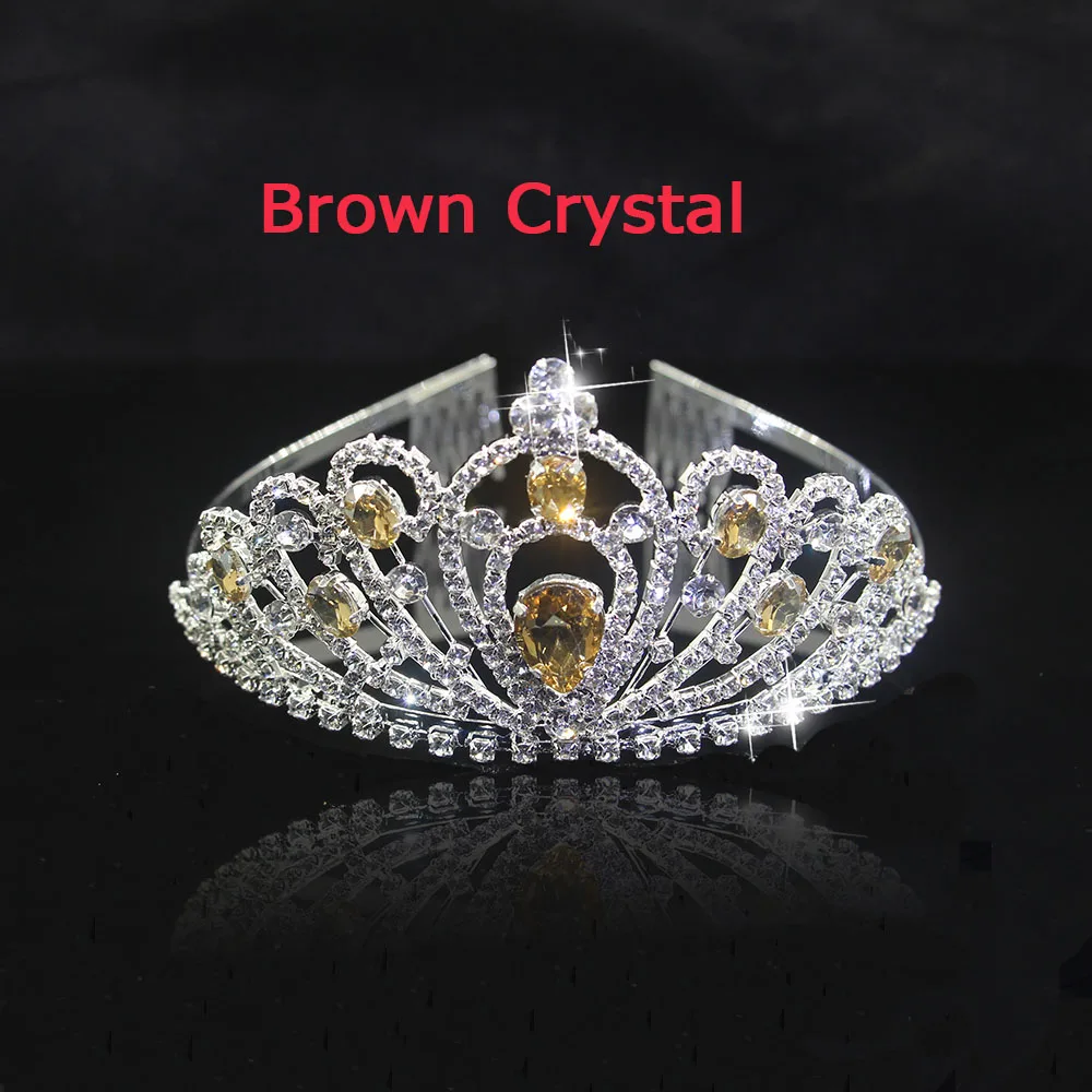 silver Brown AINAMEISI, 5 цветов, Кристальные диадемы, аксессуары для волос, золотые, серебряные короны, головной убор для девочек, модная свадебная корона, украшения для волос - Окраска металла: silver Brown