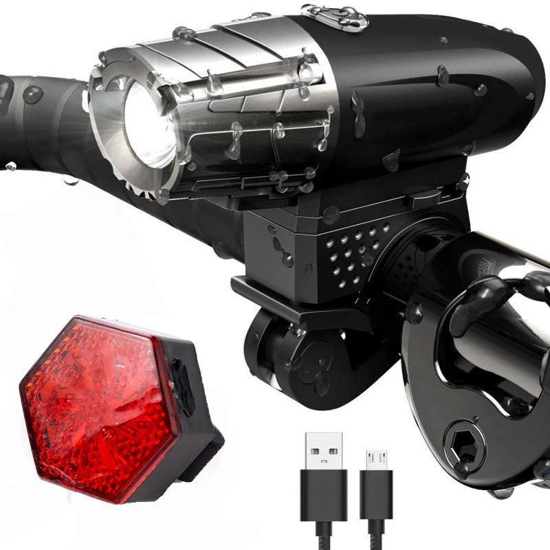 

USB Rechargeable LED Bicycle Bright Waterproof Bike Front Headlight And Rear Tail Light Set Bike Accessories