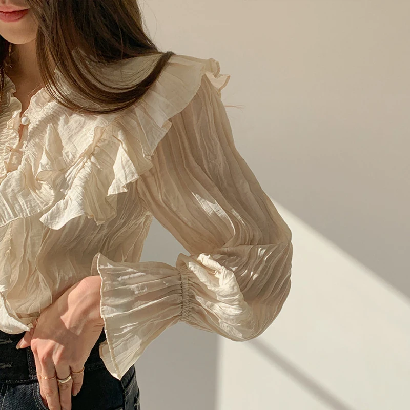 Женская рубашка с V-образным вырезом однотонная блузка на весну и осень 2021