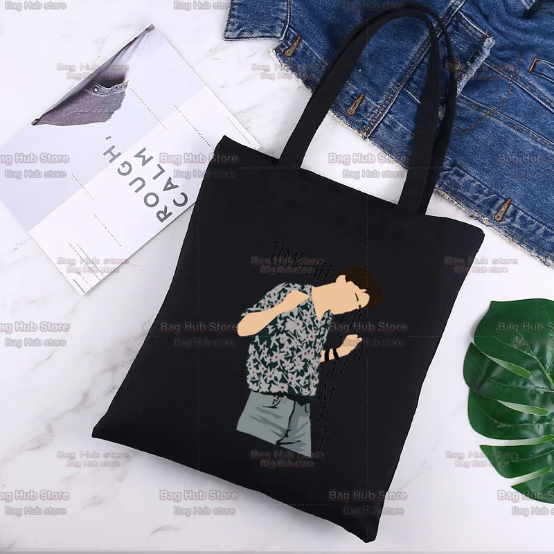 

Timothee Chalamet 90s Call Me By Your Name Canvas Bag for Female Handbags Eco Reusable Cloth Bag Ladies Black Casual Shopper Bag