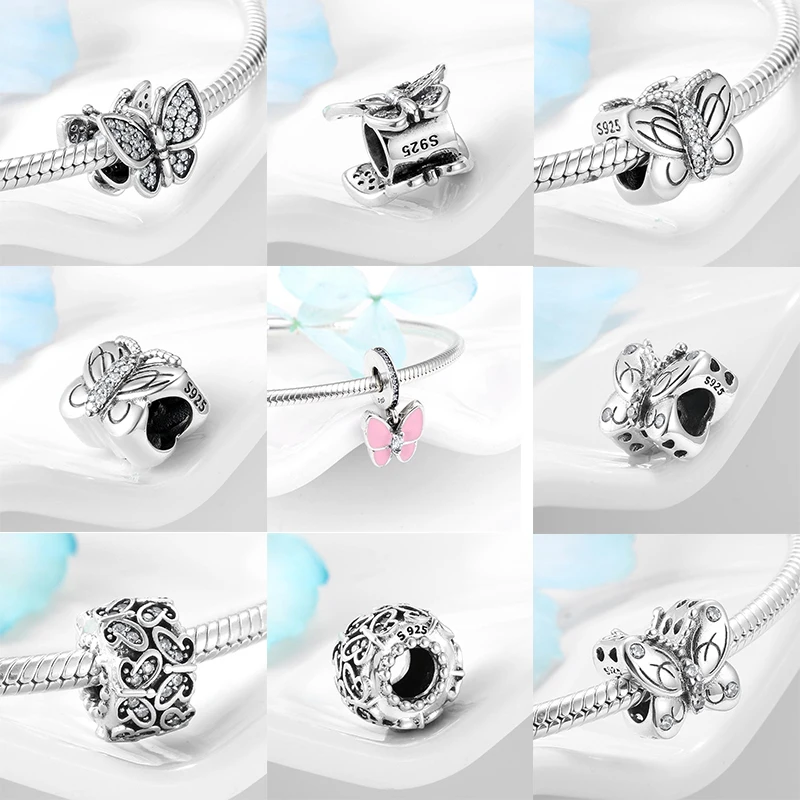 

Authentic 925 Sterling Silver Shiny Zircon Butterfly Insect Charms Fit Pandora Bracelets Silver 925 Original Bracelets Necklace