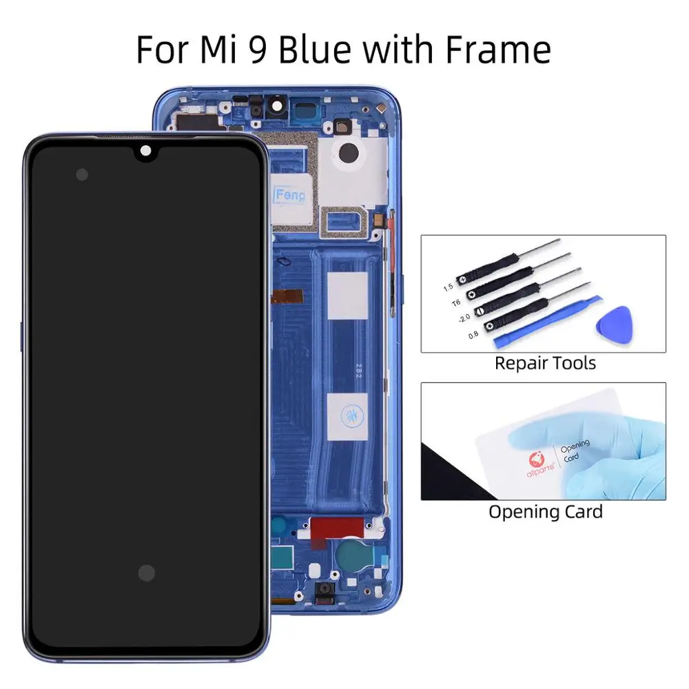 AMOLED ЖК-дисплей для Xiaomi Mi 9 ЖК-дисплей сенсорный экран с рамкой для Xiaomi Mi 9 SE ЖК-дисплей подарок клей инструмент - Цвет: Mi 9 Blue Frame