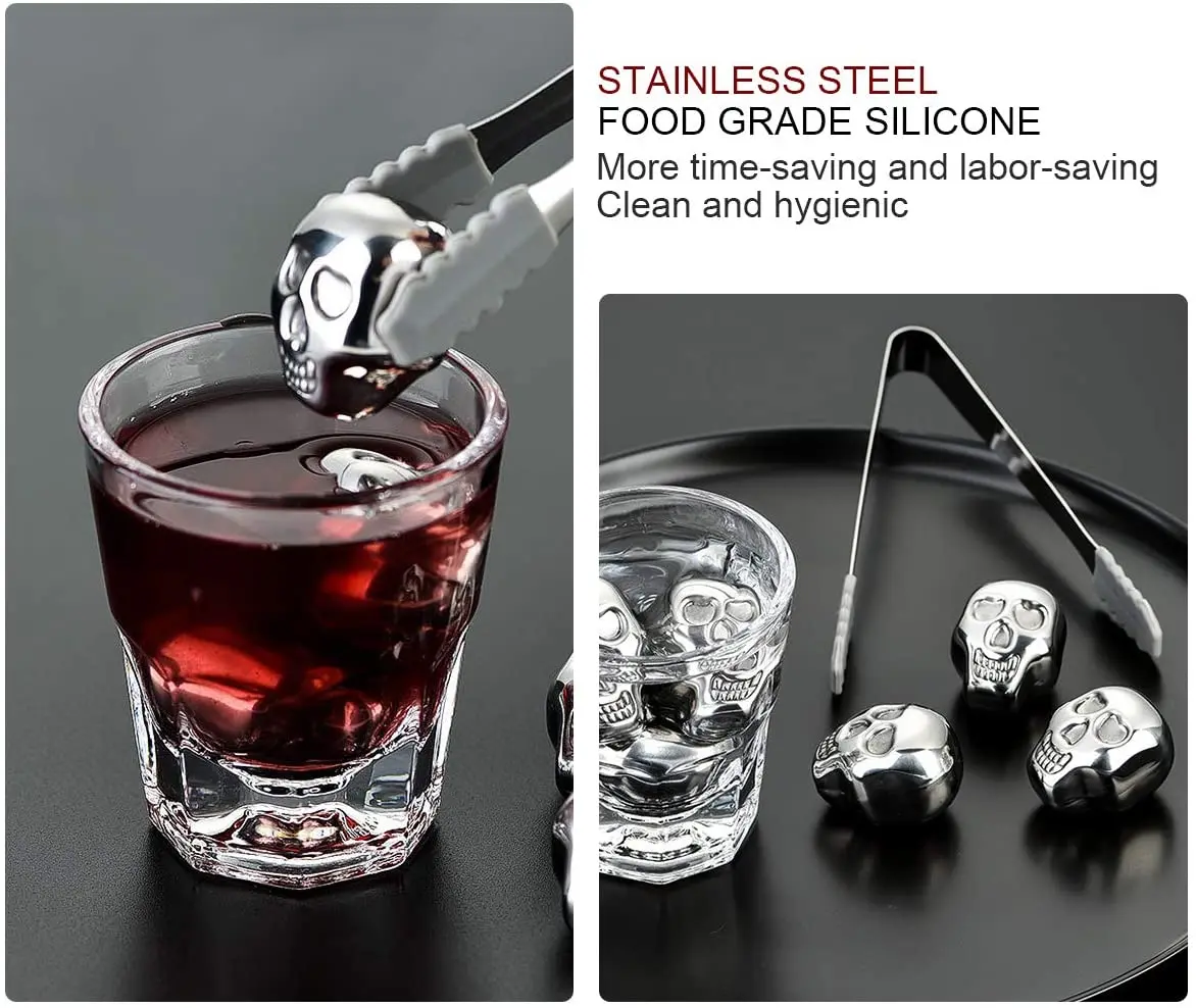 Кубики для виски и водки Beeman охладитель из нержавеющей стали с черепом напитков