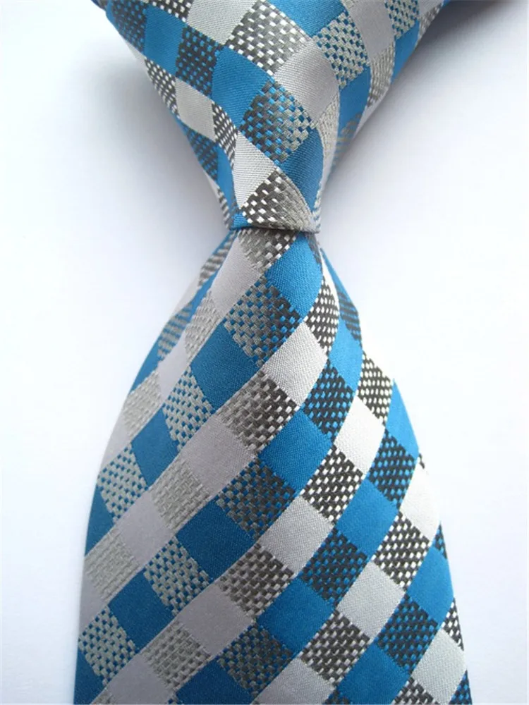 Новый Классический шелковый галстук в клетку с цветочным рисунком синий зеленый