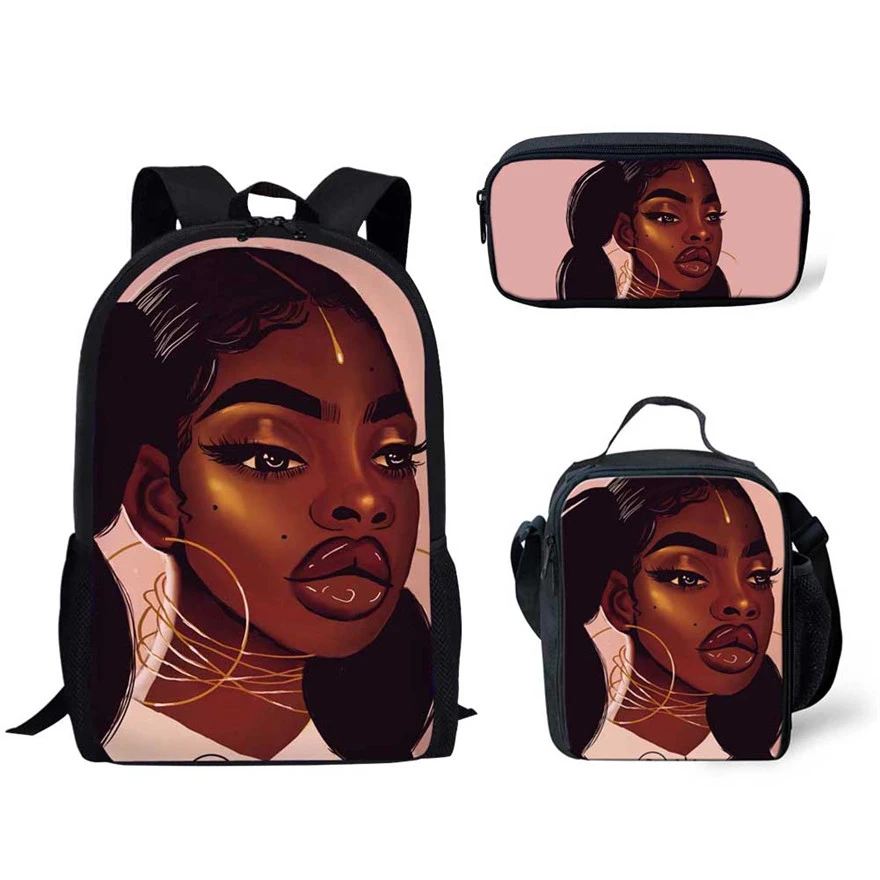 

Cusotm Print Primary School Bags for Kids 3pcs/set Black Art African Girls Printing School Bagpack Children Book Bags Satchel