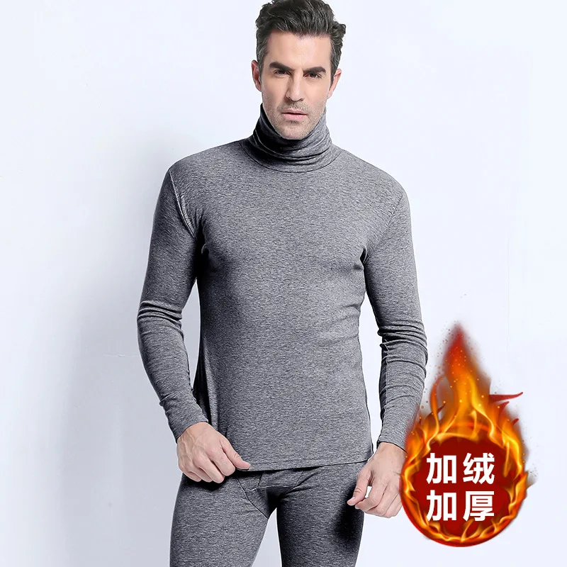 

Thermal underwear suits men heap fever cotton double side winter velvet thicken comfortable white long Johns warm turtleneck