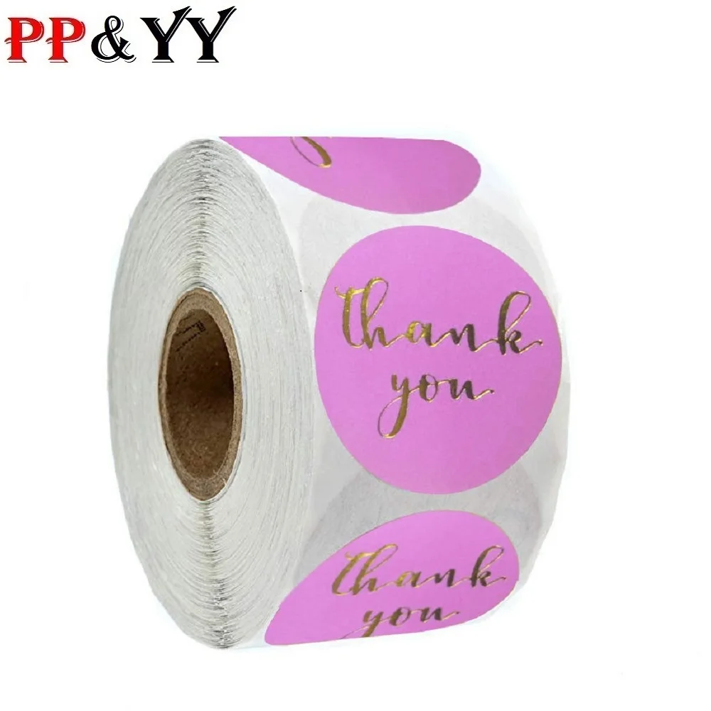 

100- 500 Pcs Thank You Stickers Seal Lanels with Round Gold Foil Pink Stickers for Gifts Store Label Stationery Stickers