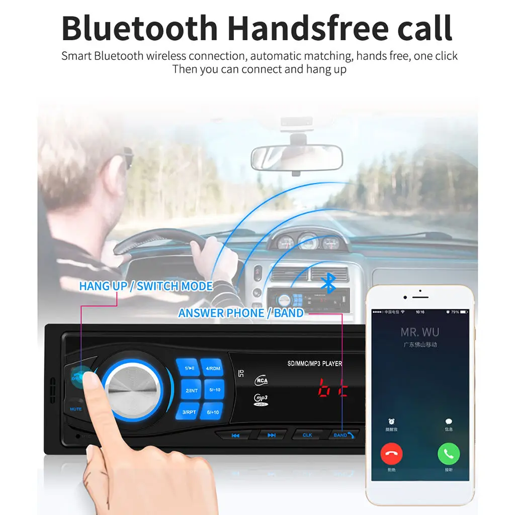 

12V 1DIN Bluetooth Car Stereo MP3 Radio Player In- USB FM Aux Receiver