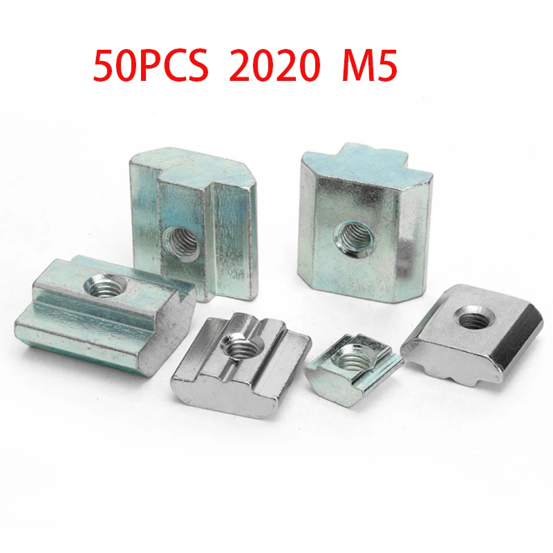 50pcs/lot T Sliding Hammer Nut block Square nuts M5 2020 Aluminum Profile slot 6 Zinc Coated Plate Accessories | Обустройство дома