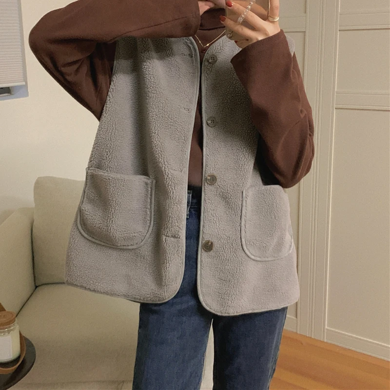 Sungtin свободный флисовый жилет теплая Женская куртка без рукавов из искусственной