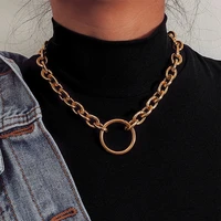 womens exaggeration metal geometry exaggeration chain necklace round pendant necklace friend gift jewelry collar