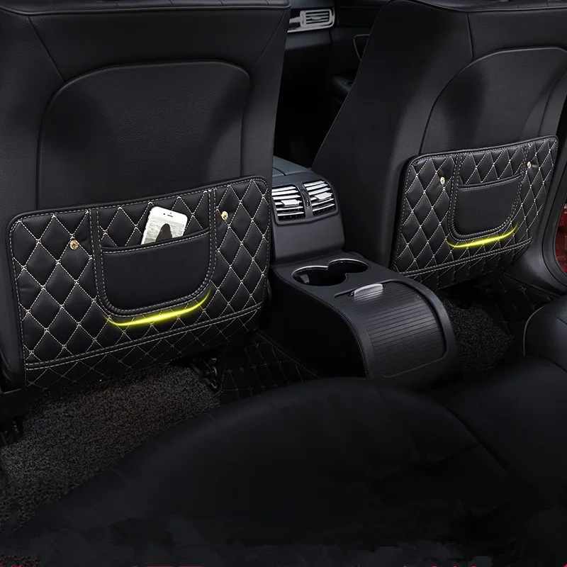 

Universal Leather Car Seat Back Protector Cover Children Anti-kick Pad Wear-proof Anti-Dirty Mat Storage Bag Car Accessories