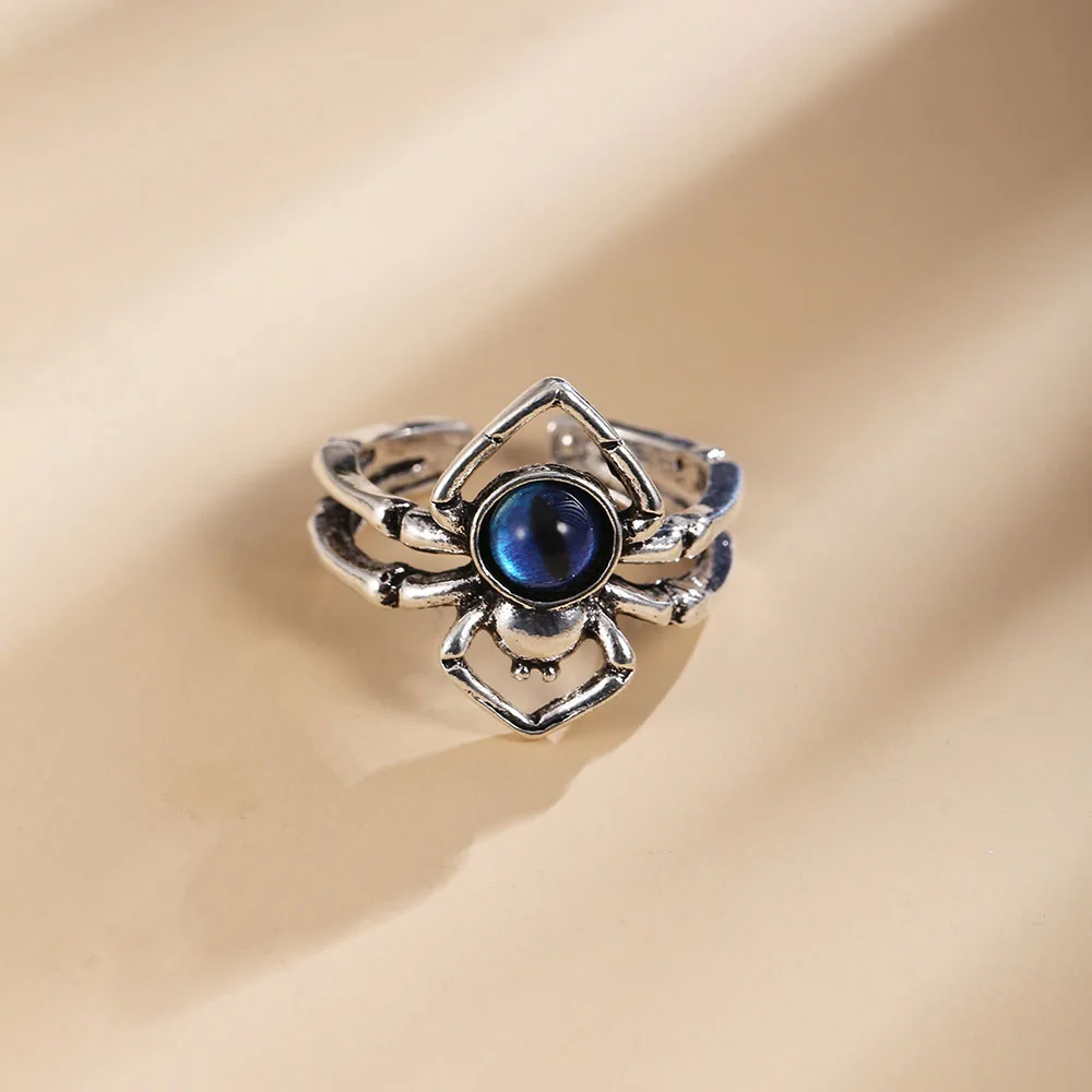 

Gothic Blue Crystal Spider Animal Opening Adjustable Womens Ring For Mens Rings Christmas Party Couple Jewelry Gift Set
