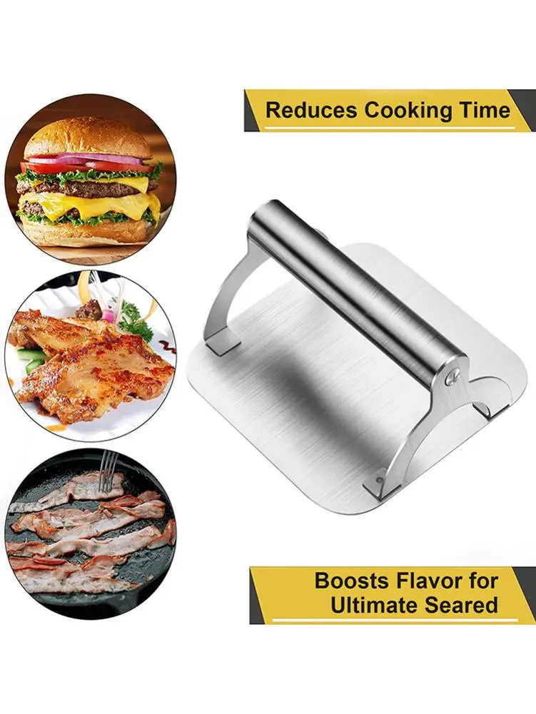Burger Press Square Burger Smasher Stainless Steel Bacon PressGrill Press Suitable for Grill Griddle Pan Cooking Patty Maker