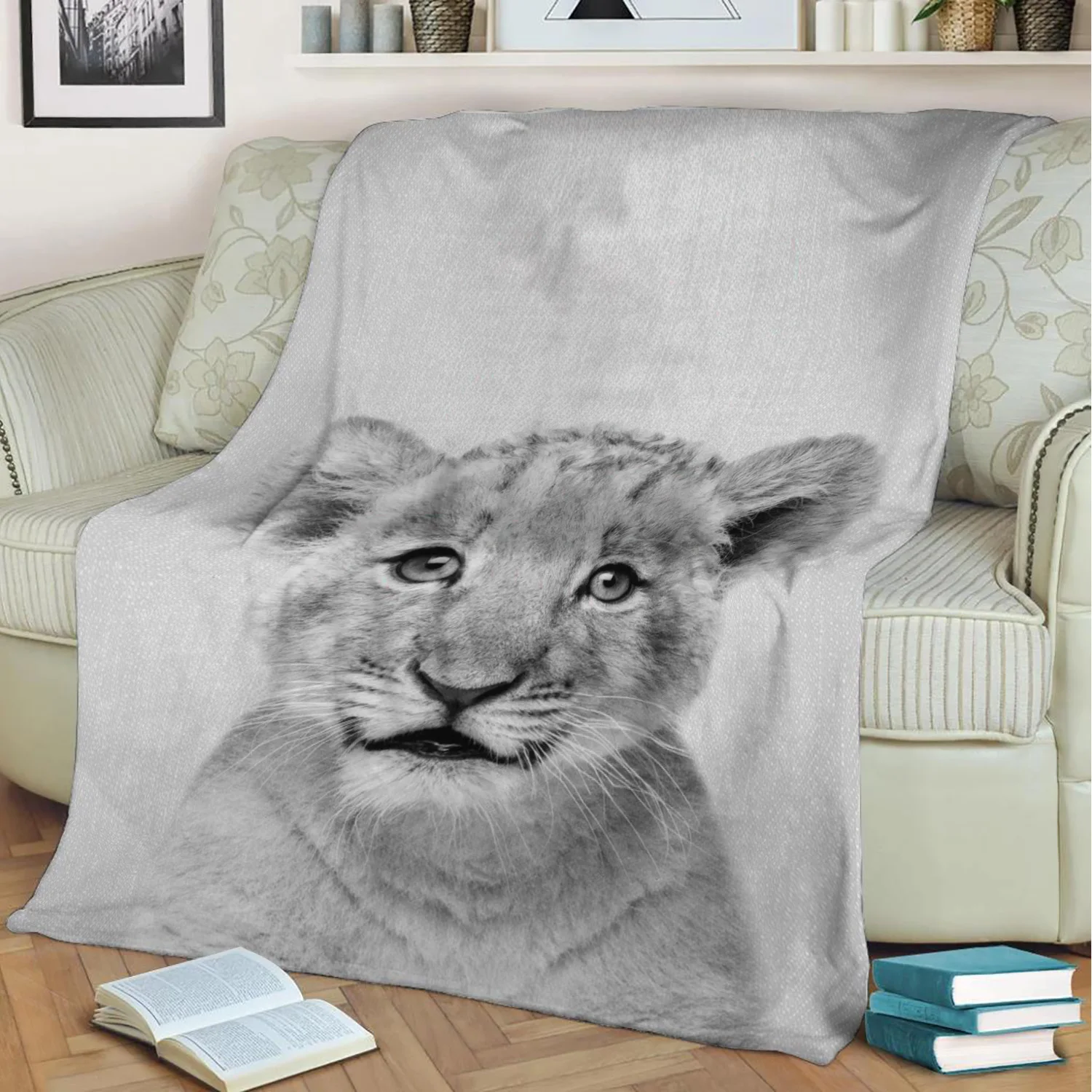 Детское фланелевое одеяло BW с рисунком льва сохраняющий тепло диван 3D принтом
