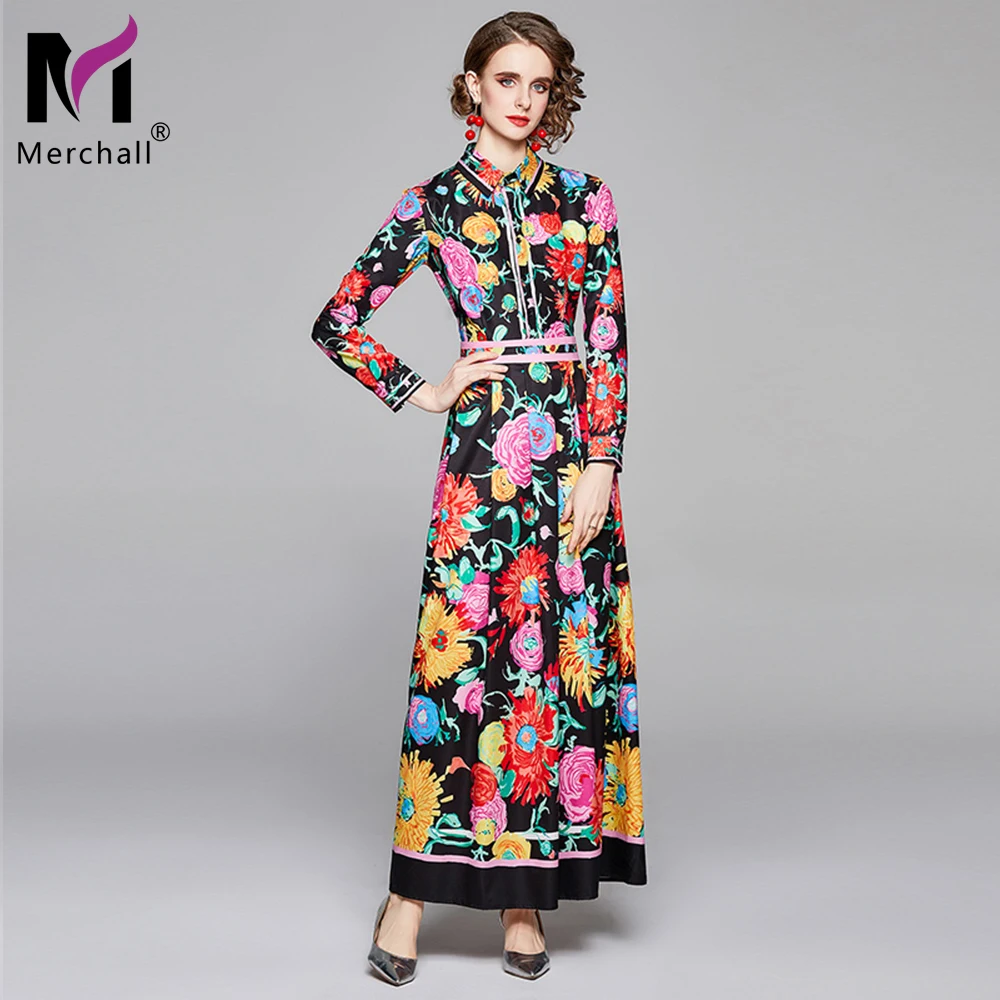 

Женское платье с цветочным принтом Merchall, повседневное длинное платье в стиле ретро, вечерние длинным рукавом, весна-лето 2021