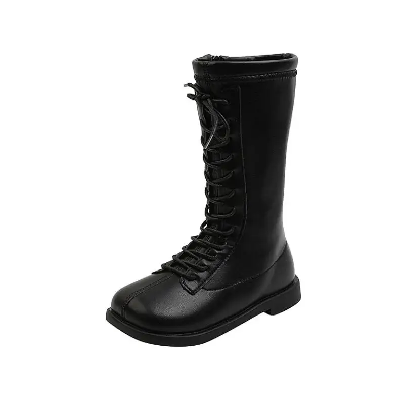 Винтажные повседневные ботинки черные бежевые на платформе детские для девочек