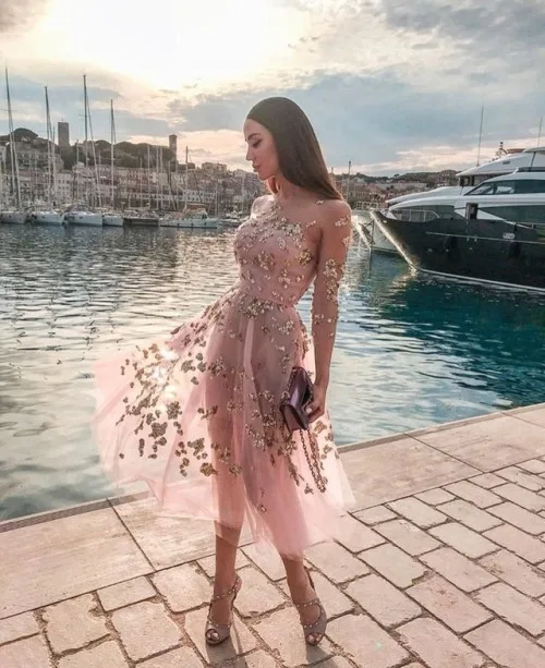 

Linglewei New Spring and Summer Women's Dress Long Sleeves Pink Dress Formal Knee Length Woman Short Fashion Gold Sequins Dress