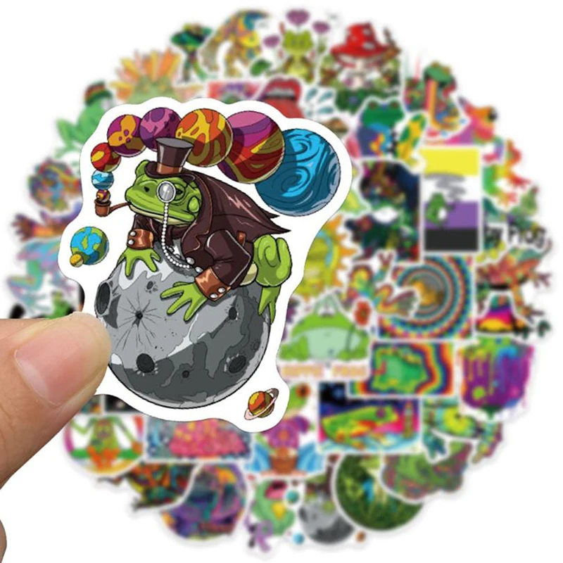 

Laptop Skateboard Sticker 50Pcs Color Psychedelic Frog Graffiti Sticker Guitar