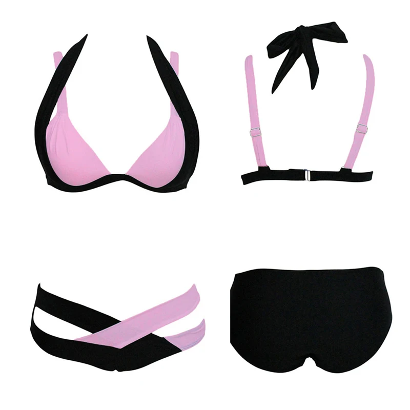 Женский купальник с лямкой на шее черный и белый купальный костюм в стиле