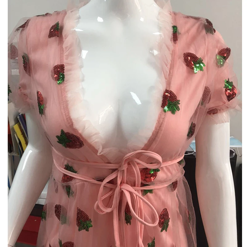 

Women Deep V Neck Sequined Mesh Trumpet Dress 2020 Summer Slim A Line Long Lace Dress Female Elegant Long Evening Party Vestidos