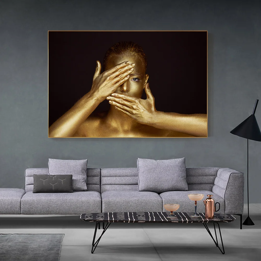 

Cover Eyes with Hands Abstrat African Woman Canvas Paintings Scandinavian Sexy Girl Posters and Prints Picture for Living Room
