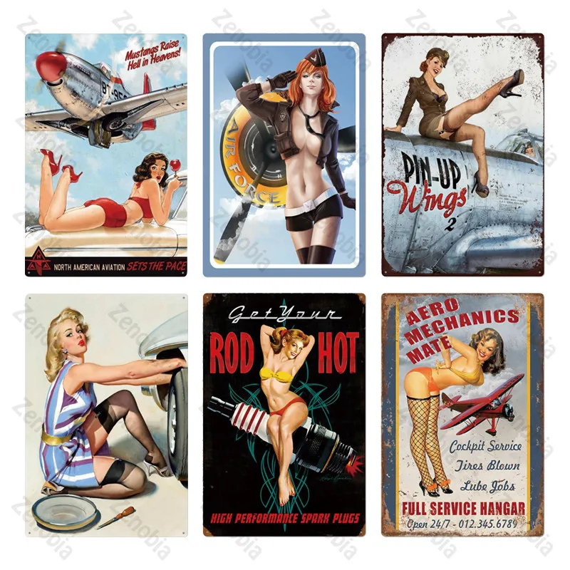 С изображением девушке в стиле пин ап Оловянная табличка металлический Винтаж
