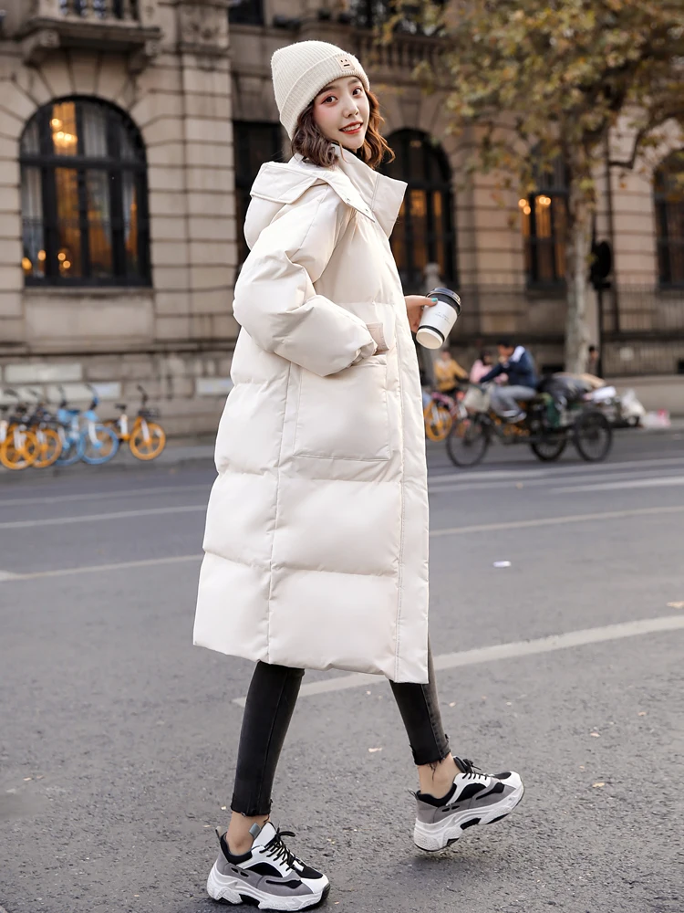 Down Padded Hooded Long Parka Women Korean Loose Mid-Length Coat Over-The-Knee Jacket 2021 Winter New Thick Plus Size Outerwear