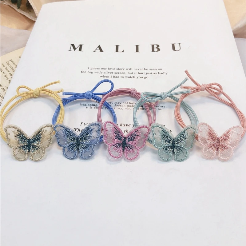 

New Korean Women Elastic Kawaii Mesh Hair Bands Tie Cute Japan Sew Girls Lace Scrunchi Butterfly Tulle Headwear Hair Accessories