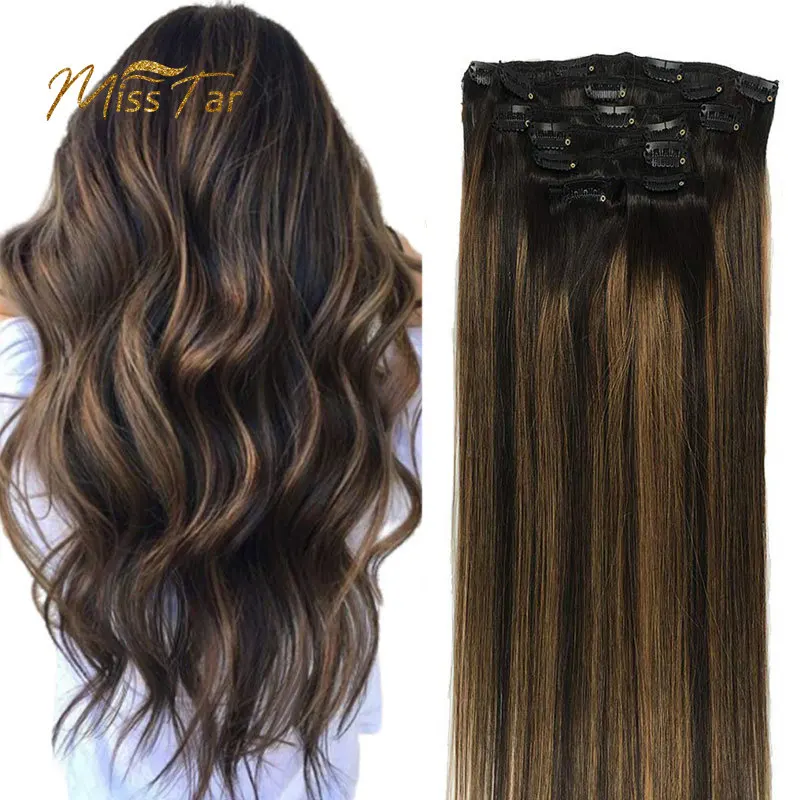 

Remy Hair Clip In Human Hair Extensions Natural Black to Light Brown Honey Blonde Ombre Straight Hair Extensions 24 Inch 120g
