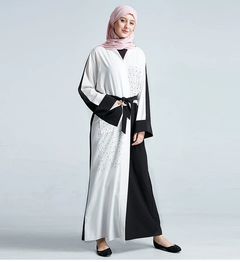 2021 модное женское абайя открытое кимоно Caftan мусульманское шитье двухцветное арабское платье Ближнего Востока Макси халат турецкое исламск...