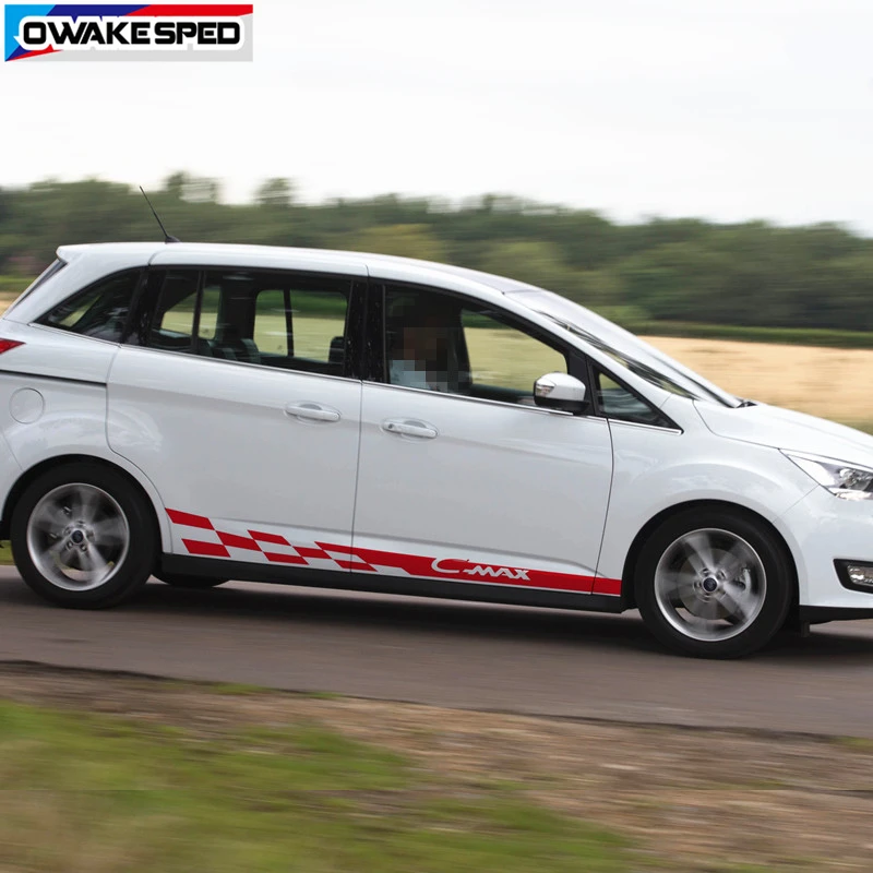 Для Ford C MAX Спортивная полосатая дверь юбка наклейки гоночные решетки Стайлинг