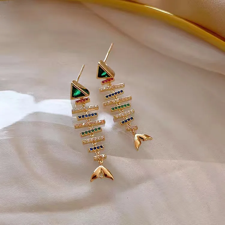 

New Fashion 925 silver needle Fish Bones stud earrings temperament all-match trend female high-end sense earrings (No.129-7)