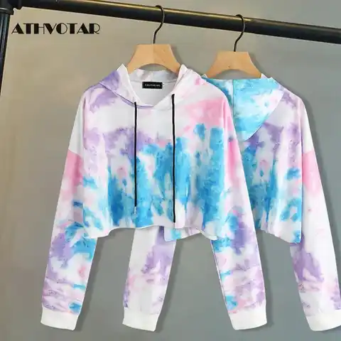 ATHVOTAR Women Printed Hoodie Sweatshirt Fashion Tie Dye Casual Sports Pullover Winter External Wear Hoodies Sweatshirts Women