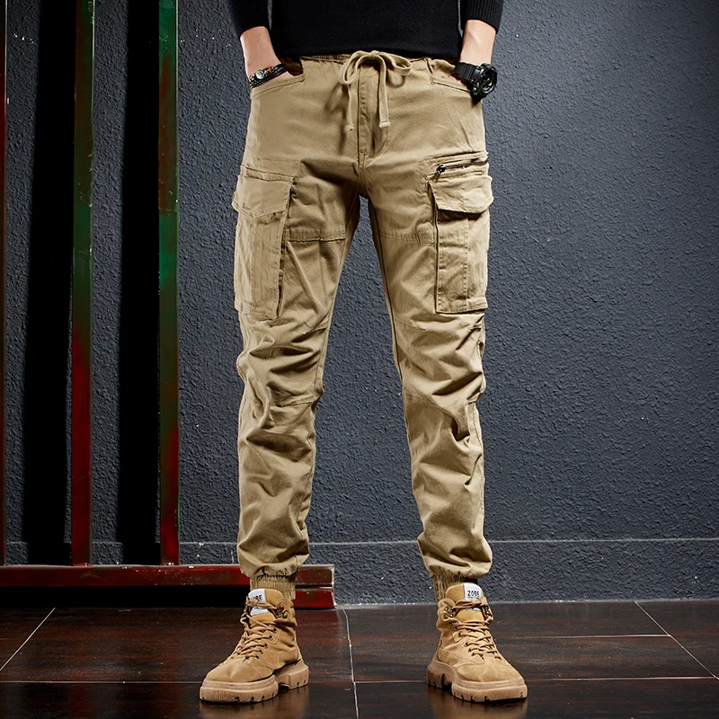 

Streetwear Fashion Men Jeans Designer Big Pocket Overall Casual Cargo Pants Elastic Waist Hip Hop Joggers Men Ankle Banded Pants