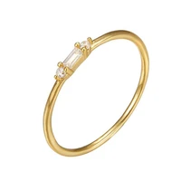 ins dainty ring three stone cz ring baguette cut rings 925 silver 14k gold plated for women gift