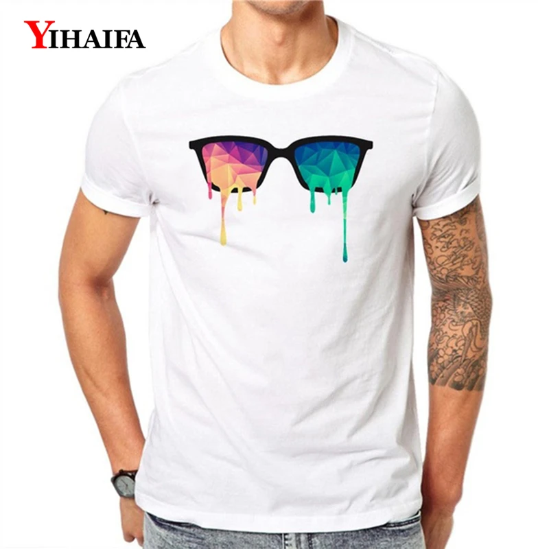 Футболка мужская с принтом очков модная тенниска графическим повседневная майка