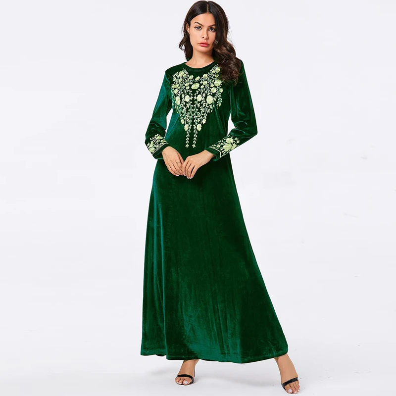 Теплый кафтан бархат abaya Дубай скромные Модные женские мусульманское длинное платье для девочки длинное зима осень темно-синий плюс размер abaya t хиджаб Халат