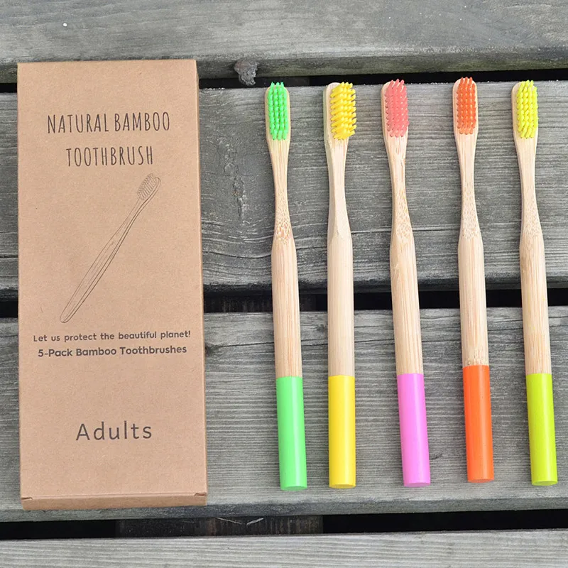 Набор из 5 натуральных бамбуковых зубных щеток Экологически чистая щетина зубная