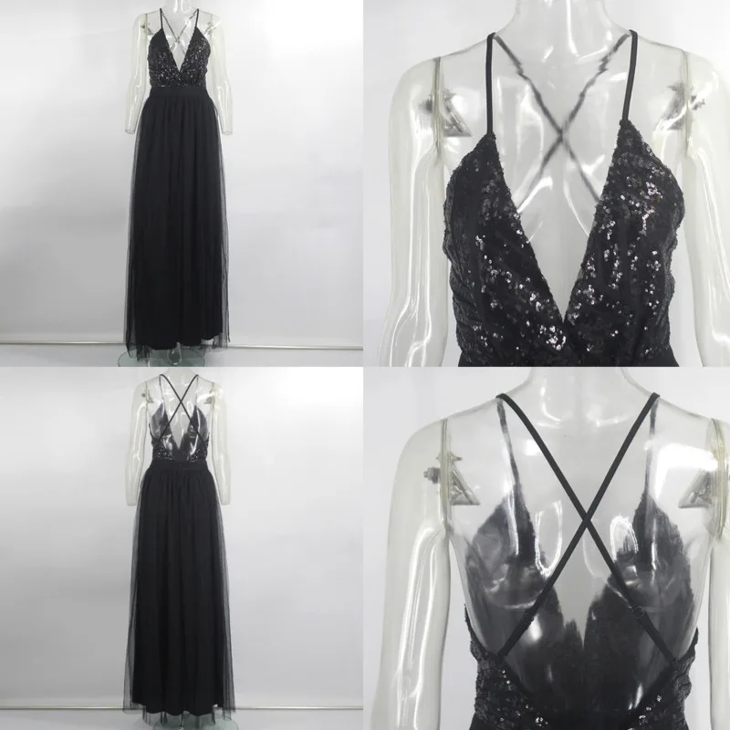 Элегантное платье макси с блестками и открытой спиной женские летние красные