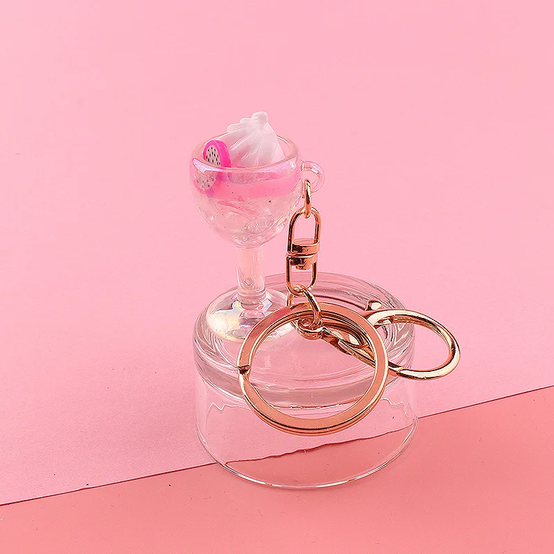 

Glass Imitation Fruit Ice Cream Keychains Goblet ice Cream Key Chain Men's And Women's Car Bags Pendant Accessories Key Ring