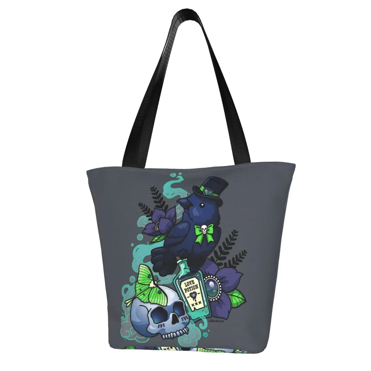 

Mr. Raven Halloween Shopping Bag Flowers Skeleton Head Streetwear Student Handbag Fashion Aesthetic Polyester Bags