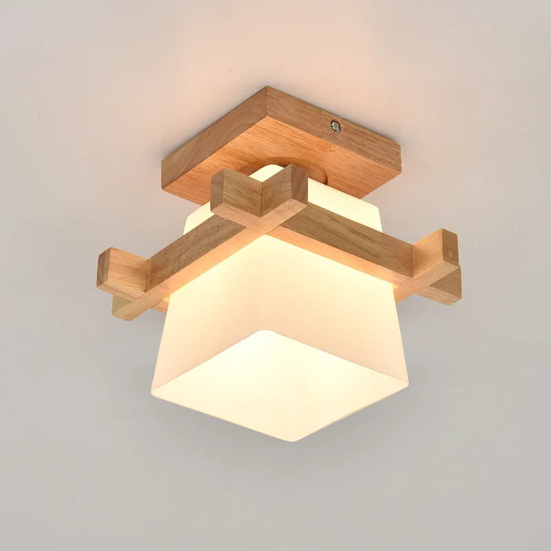 

Tatami Japanese Ceiling Light for Home Lighting Glass Lampshade E27 LED Ceiling Lamp Wood Base Hallways Porch Fixtures ZM1111