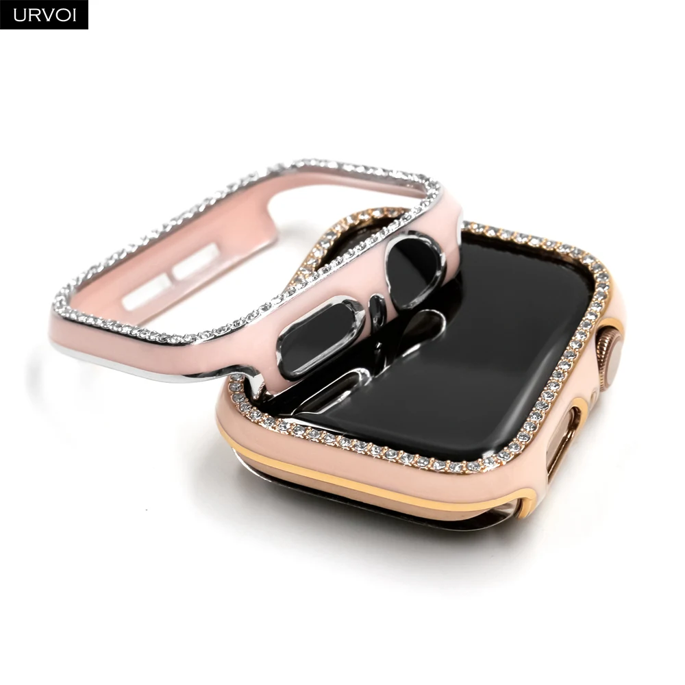 Пластиковый чехол URVOI для Apple Watch series 7 6 SE 5 4 3 2 блестящий ПК с циркониевой рамкой