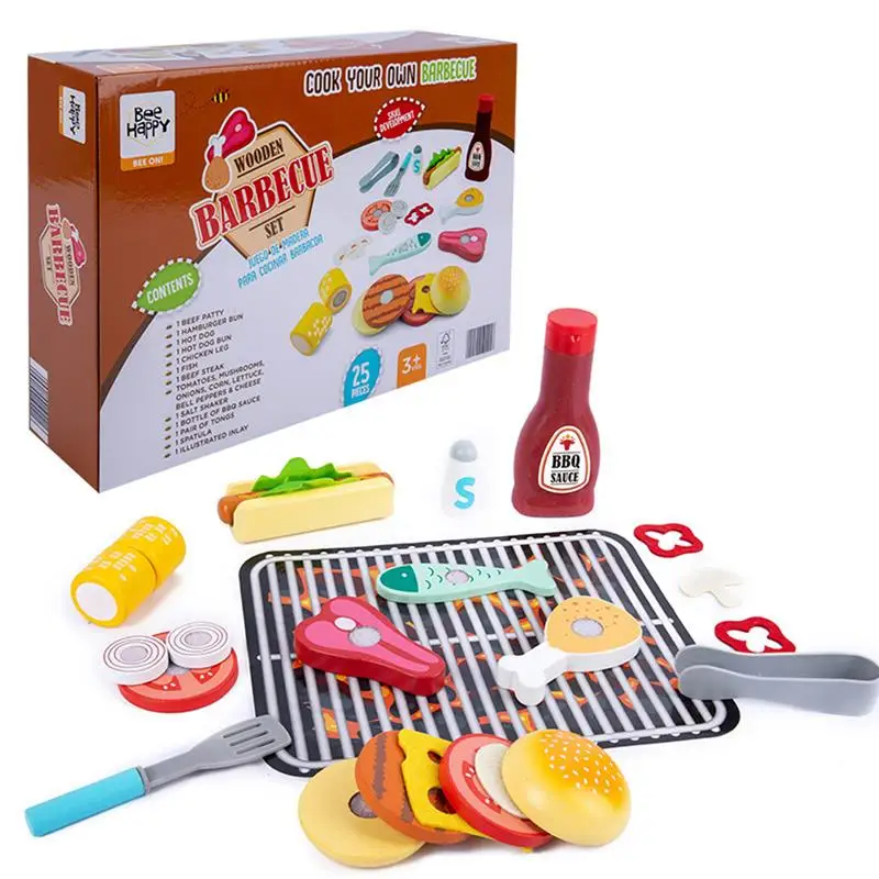 

Kids BBQ Grill Kitchen Playset Pretend Barbecue Accessories Fine Motor Skills Toy Birthday Gift Foods Cooking Role Play Toys