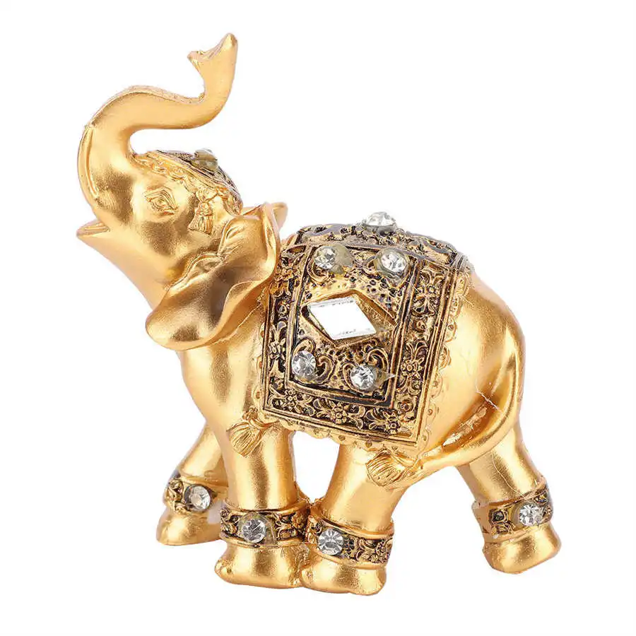 2 Size Elephant Ornament Golden Color Resin Elegant Trunk Statue Wealth Lucky Figurine Home Decoration Gift | Дом и сад